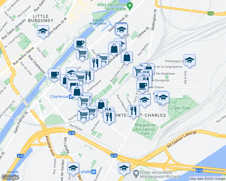 map of restaurants, bars, coffee shops, grocery stores, and more near 2308 Rue Mullins in Montrã©Al