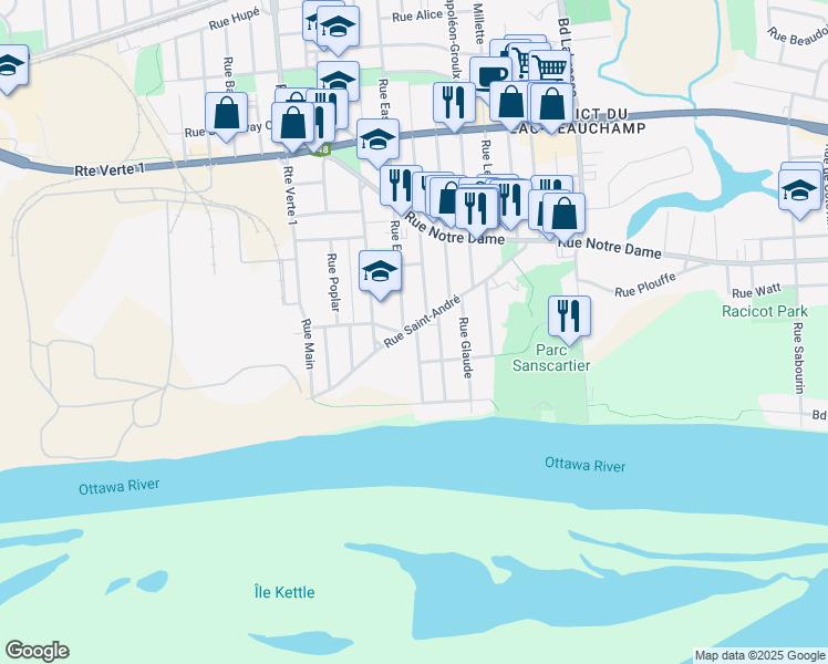 map of restaurants, bars, coffee shops, grocery stores, and more near in Gatineau