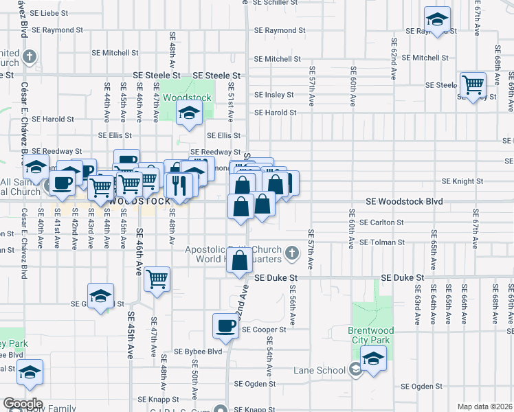 map of restaurants, bars, coffee shops, grocery stores, and more near in Portland