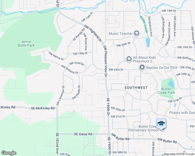 map of restaurants, bars, coffee shops, grocery stores, and more near 3604 Southwest 25th Street in Gresham