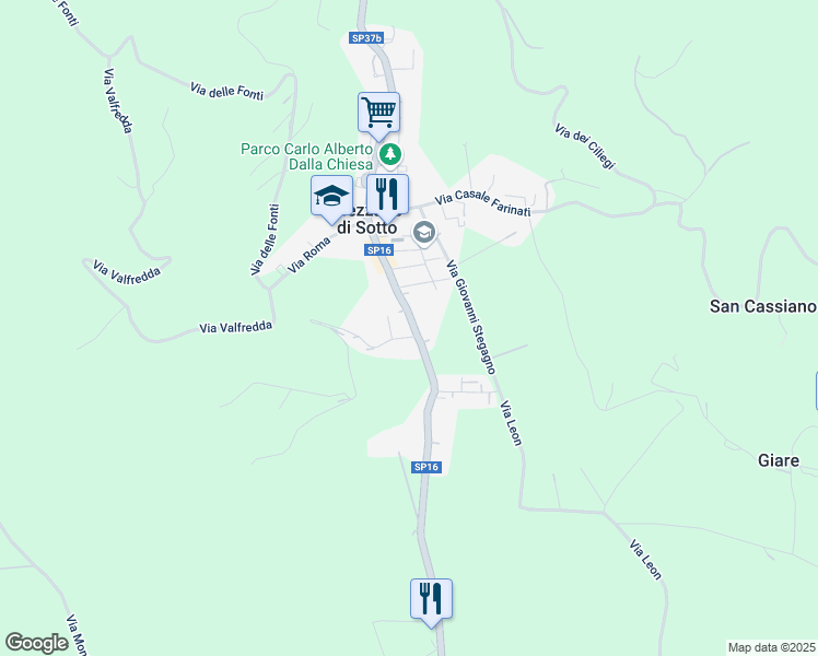 map of restaurants, bars, coffee shops, grocery stores, and more near 68 Via San Giovanni di Dio in Mezzane di Sotto