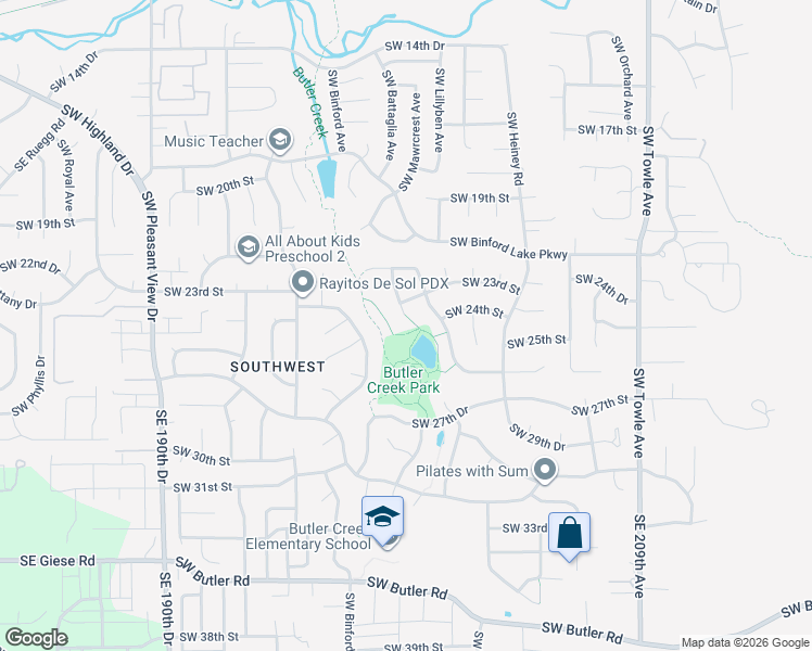 map of restaurants, bars, coffee shops, grocery stores, and more near 2333 Southwest Battaglia Place in Gresham