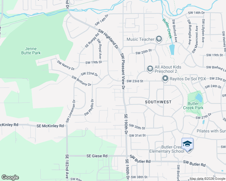 map of restaurants, bars, coffee shops, grocery stores, and more near 3604 Southwest 25th Street in Gresham