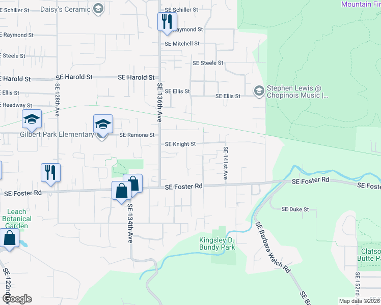map of restaurants, bars, coffee shops, grocery stores, and more near 6105 Southeast 138th Place in Portland