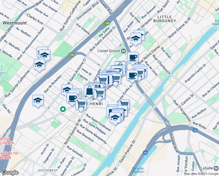 map of restaurants, bars, coffee shops, grocery stores, and more near 3769a Rue Notre-Dame Ouest in Montréal