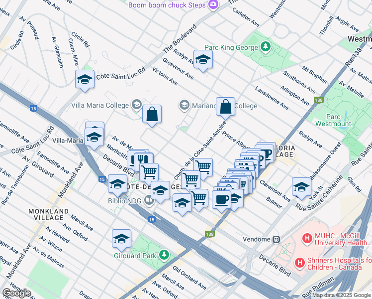 map of restaurants, bars, coffee shops, grocery stores, and more near 3767 Avenue Grey in Montréal