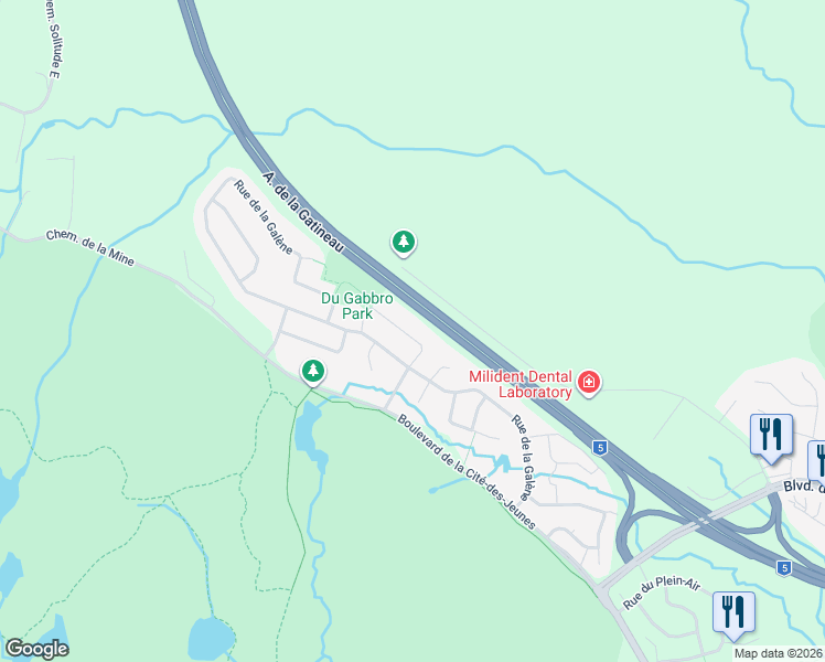 map of restaurants, bars, coffee shops, grocery stores, and more near 37 Rue du Gabbro in Gatineau