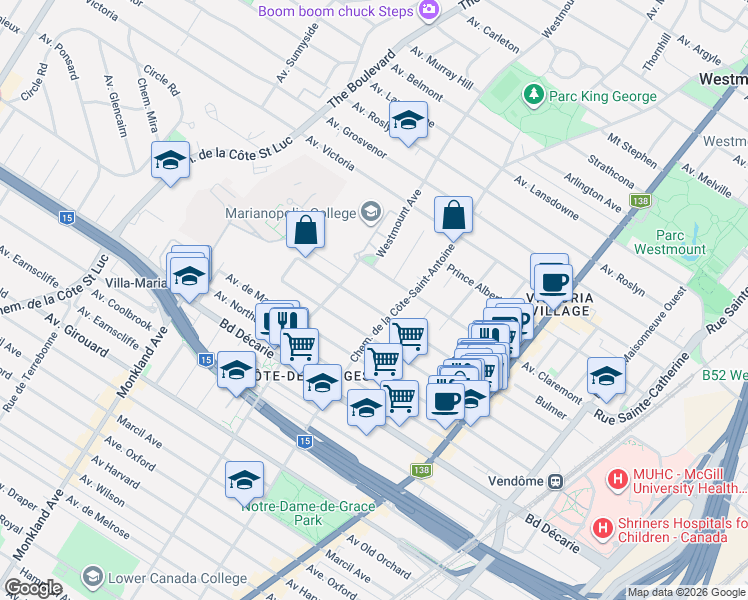 map of restaurants, bars, coffee shops, grocery stores, and more near 3767 Avenue Grey in Montréal