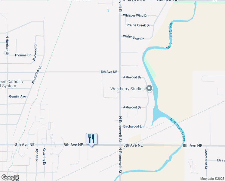 map of restaurants, bars, coffee shops, grocery stores, and more near 1321 North Roosevelt Street in Aberdeen