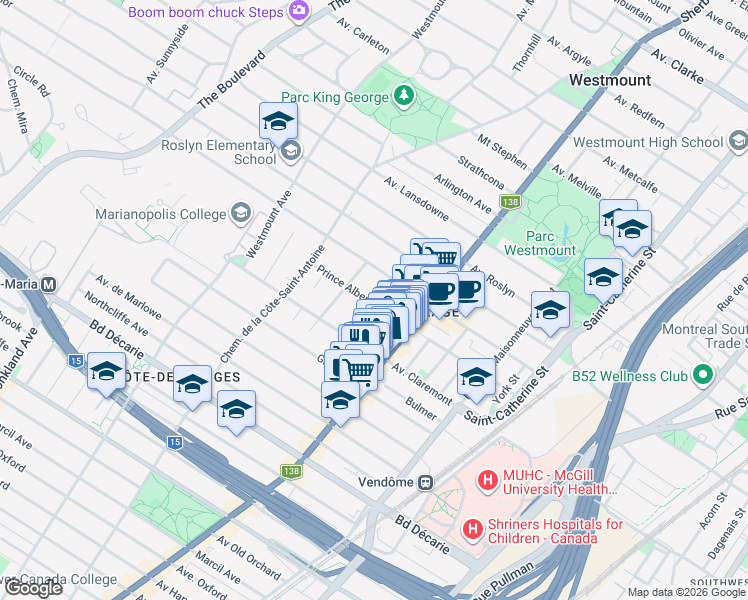 map of restaurants, bars, coffee shops, grocery stores, and more near 39 Avenue Chesterfield in Westmount
