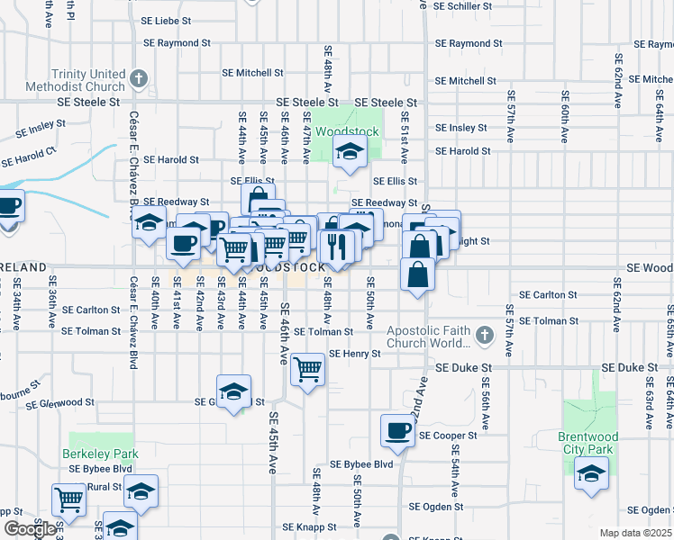 map of restaurants, bars, coffee shops, grocery stores, and more near in Portland