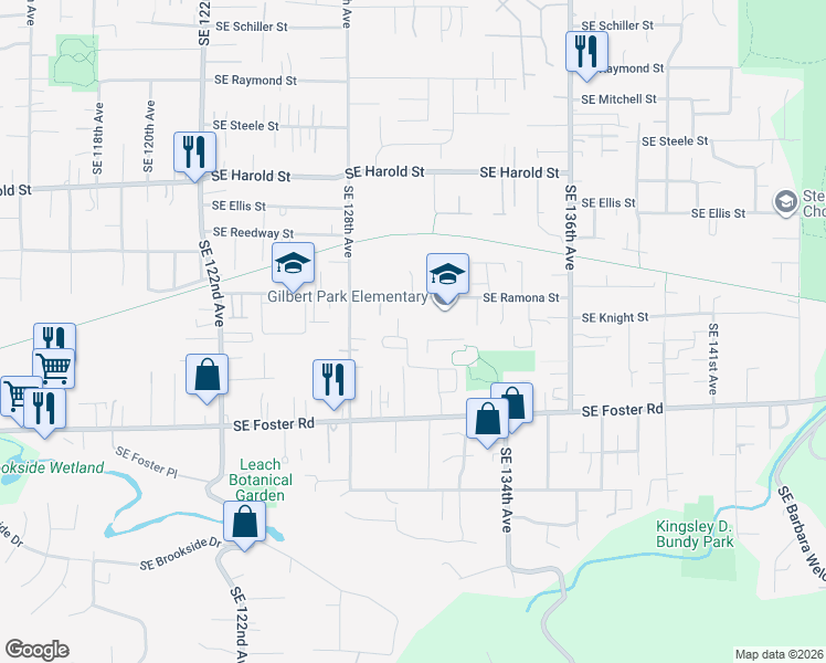 map of restaurants, bars, coffee shops, grocery stores, and more near 13115 Southeast Foster Road in Portland