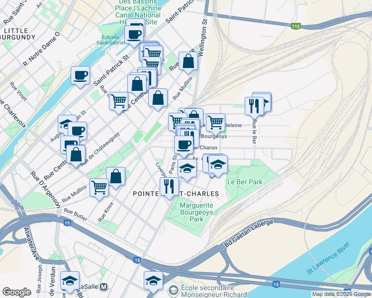 map of restaurants, bars, coffee shops, grocery stores, and more near in Montreal