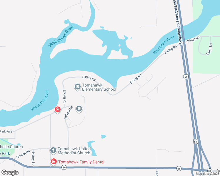map of restaurants, bars, coffee shops, grocery stores, and more near 1469 East King Road in Tomahawk