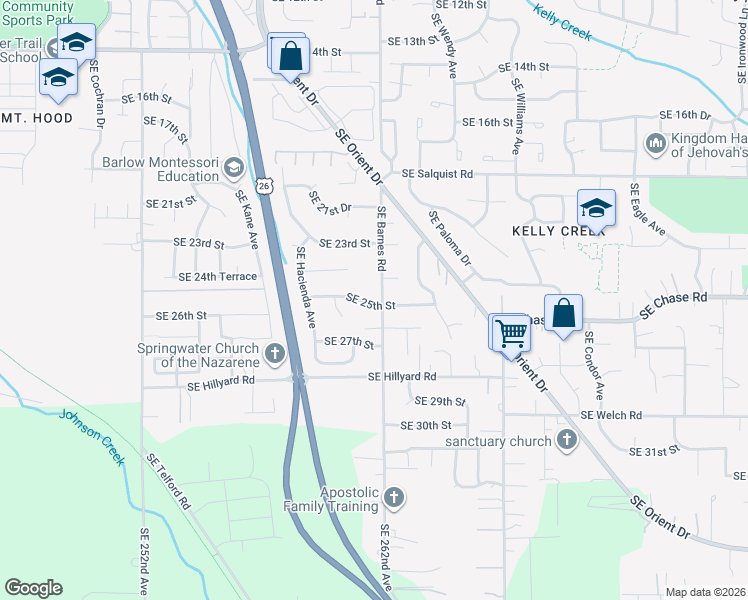 map of restaurants, bars, coffee shops, grocery stores, and more near 2559 Southeast Barnes Road in Gresham