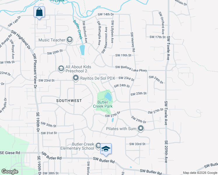 map of restaurants, bars, coffee shops, grocery stores, and more near 2333 Southwest Battaglia Place in Gresham