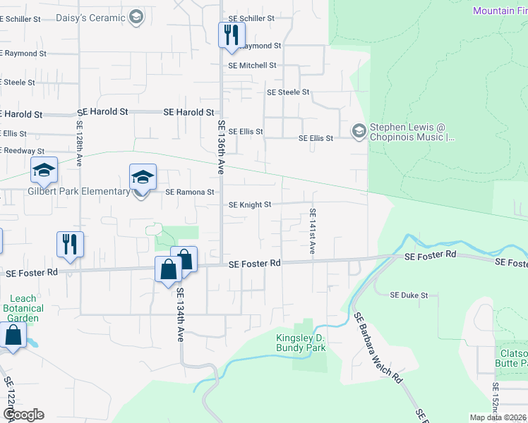 map of restaurants, bars, coffee shops, grocery stores, and more near 6105 Southeast 138th Place in Portland