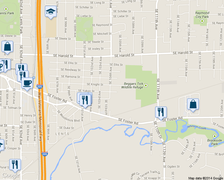 map of restaurants, bars, coffee shops, grocery stores, and more near 10359 Southeast Martins Street in Portland