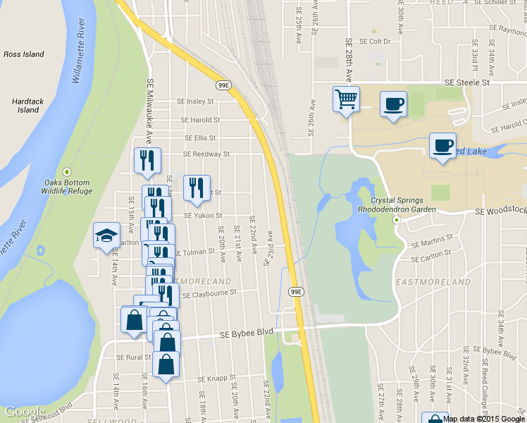 map of restaurants, bars, coffee shops, grocery stores, and more near in Portland