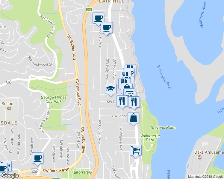 map of restaurants, bars, coffee shops, grocery stores, and more near 0349 Southwest Carolina Street in Portland