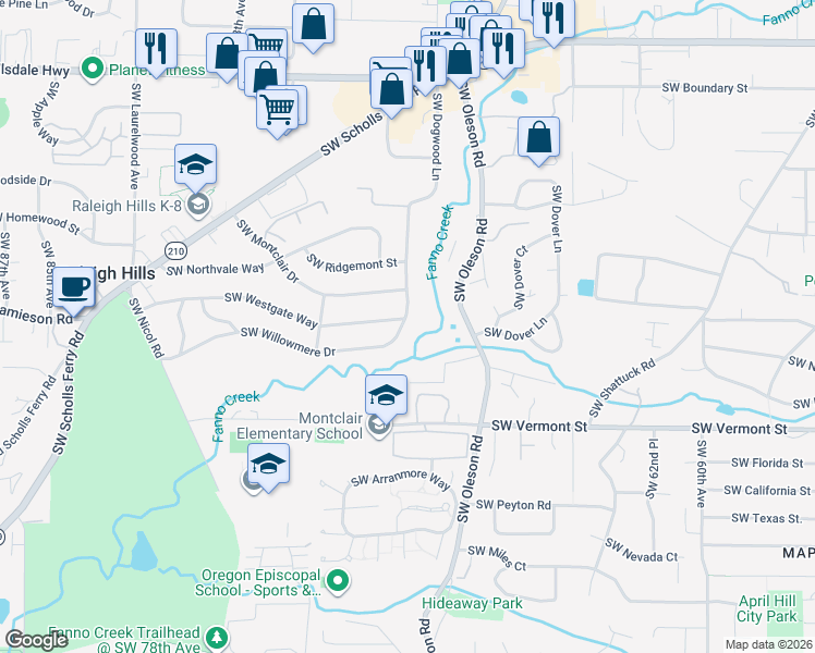 map of restaurants, bars, coffee shops, grocery stores, and more near 7025 Southwest Ivy Lane in Portland