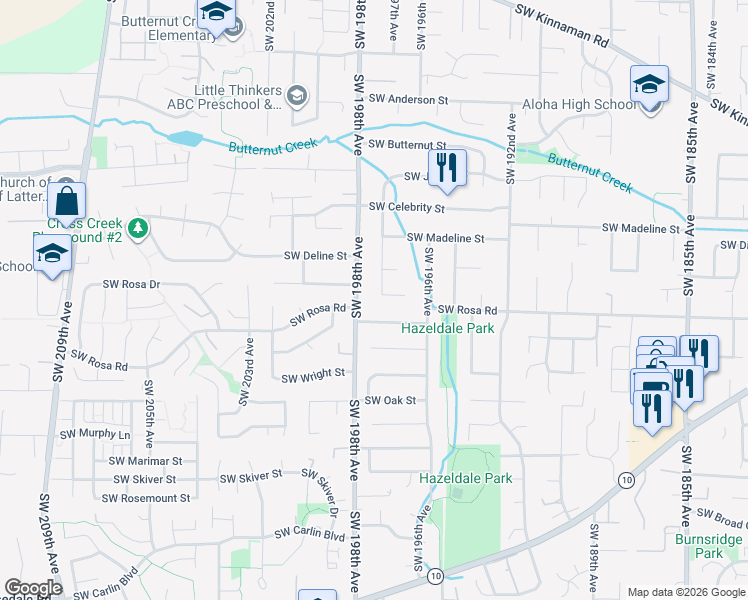 map of restaurants, bars, coffee shops, grocery stores, and more near 19790 Southwest Rosa Road in Aloha