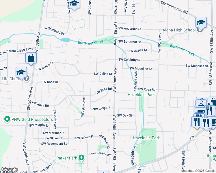 map of restaurants, bars, coffee shops, grocery stores, and more near 19965 Southwest Newcastle Drive in Beaverton