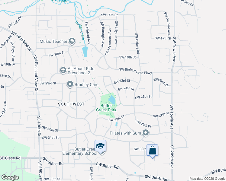 map of restaurants, bars, coffee shops, grocery stores, and more near 2333 Southwest Battaglia Place in Gresham