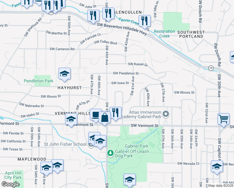 map of restaurants, bars, coffee shops, grocery stores, and more near 6458 Southwest Loop Drive in Portland
