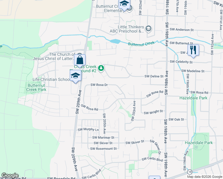 map of restaurants, bars, coffee shops, grocery stores, and more near 20434 Southwest Rosa Drive in Aloha