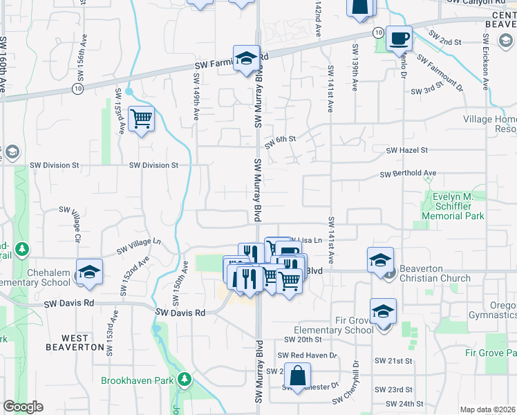 map of restaurants, bars, coffee shops, grocery stores, and more near in Beaverton
