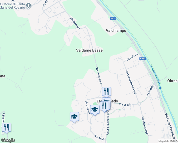 map of restaurants, bars, coffee shops, grocery stores, and more near 61 Via Marangoni in Zermeghedo