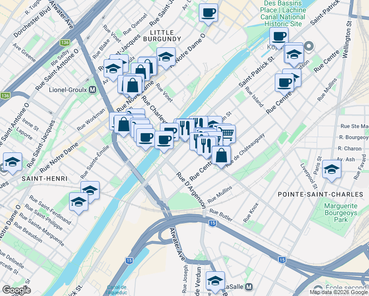 map of restaurants, bars, coffee shops, grocery stores, and more near 2617 Rue Augustin-Cantin in Montréal