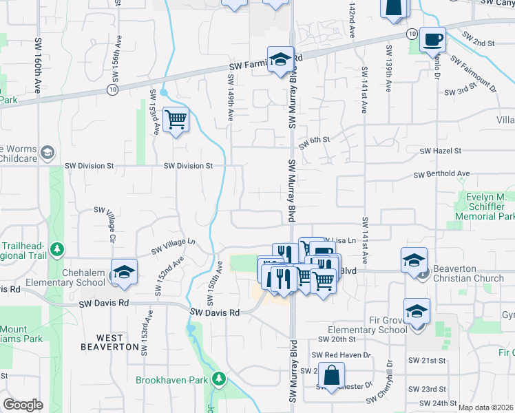 map of restaurants, bars, coffee shops, grocery stores, and more near 5520 Southwest 149th Avenue in Beaverton