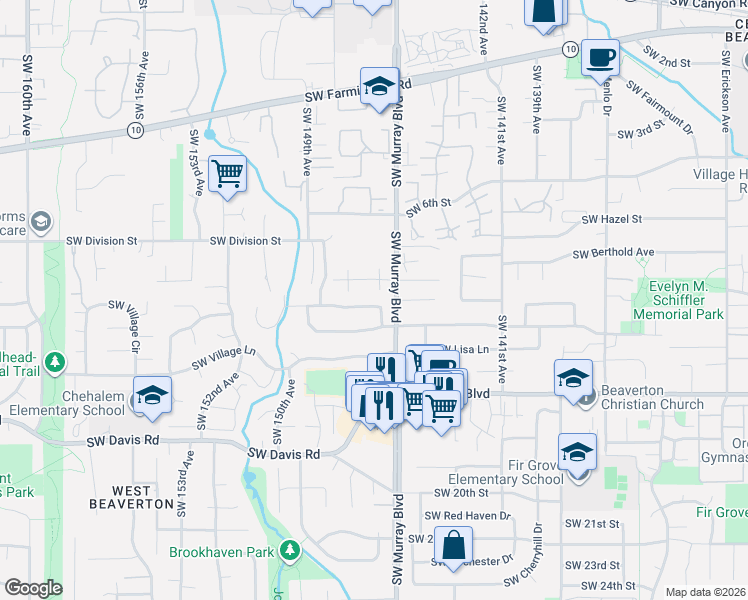 map of restaurants, bars, coffee shops, grocery stores, and more near 14575 Southwest Glenbrook Road in Beaverton