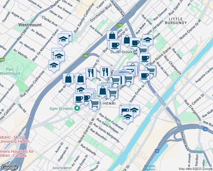 map of restaurants, bars, coffee shops, grocery stores, and more near 3727 Rue Saint-Jacques in Montréal