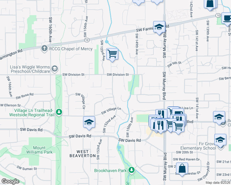 map of restaurants, bars, coffee shops, grocery stores, and more near 5505 Southwest 152nd Avenue in Beaverton