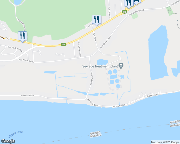 map of restaurants, bars, coffee shops, grocery stores, and more near 28 Rue Campeau in Gatineau