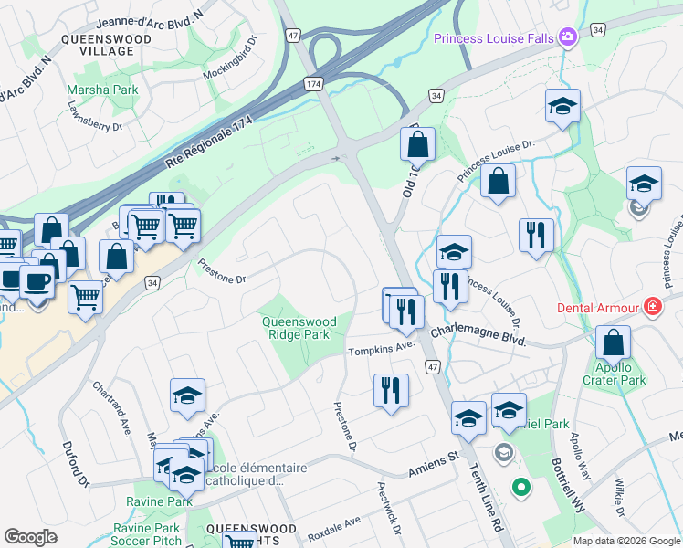 map of restaurants, bars, coffee shops, grocery stores, and more near in Ottawa