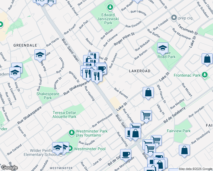 map of restaurants, bars, coffee shops, grocery stores, and more near 270 Rue Barnett in Montréal