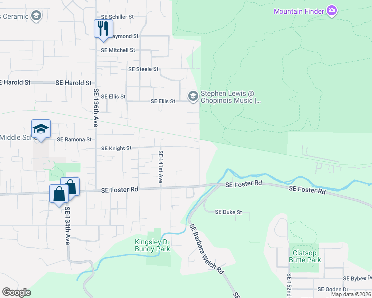 map of restaurants, bars, coffee shops, grocery stores, and more near 14362 Southeast Knight Street in Portland