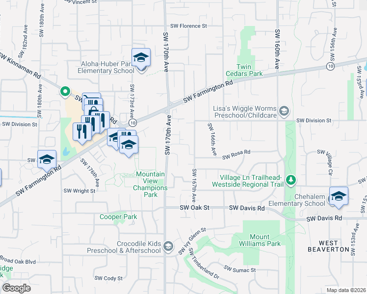 map of restaurants, bars, coffee shops, grocery stores, and more near 5518 Southwest Norris Terrace in Beaverton