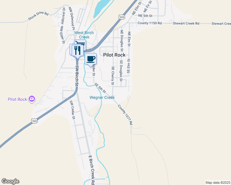map of restaurants, bars, coffee shops, grocery stores, and more near 418 Southeast Cherry Street in Pilot Rock