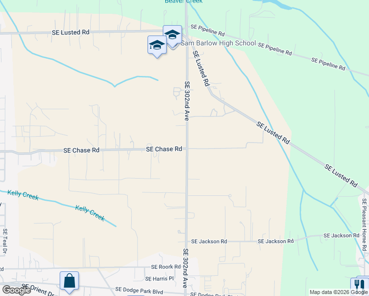 map of restaurants, bars, coffee shops, grocery stores, and more near 30125 Southeast Chase Road in Gresham