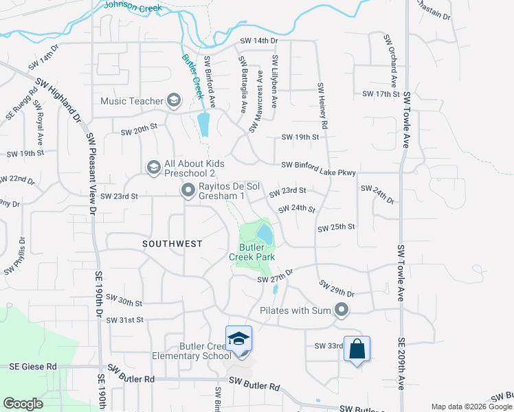 map of restaurants, bars, coffee shops, grocery stores, and more near 2525 Southwest 23rd Street in Gresham