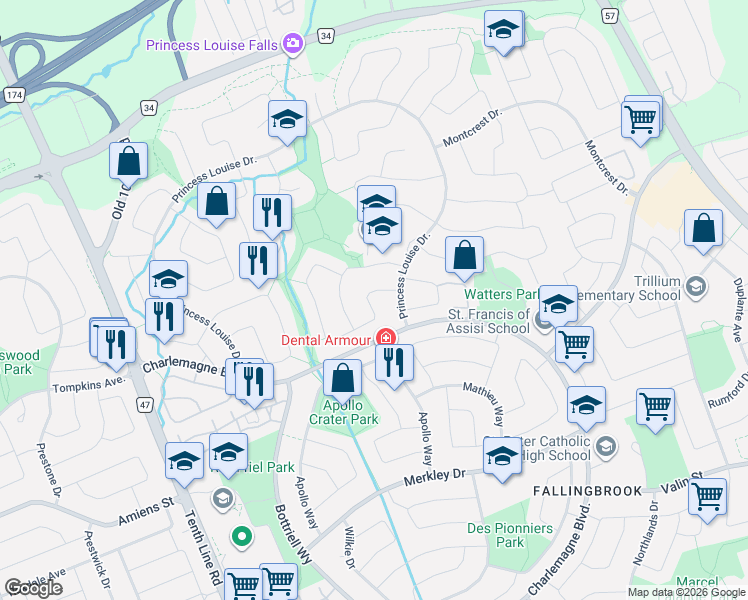 map of restaurants, bars, coffee shops, grocery stores, and more near 511 Deancourt Crescent in Ottawa