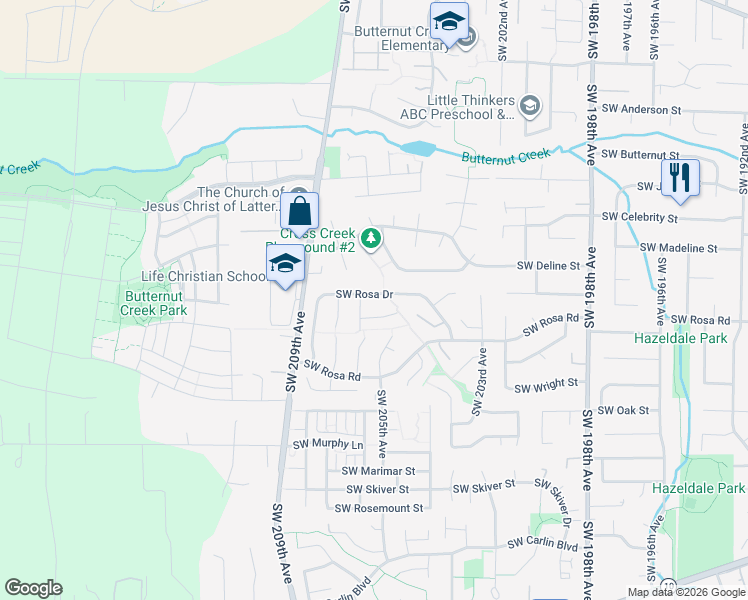 map of restaurants, bars, coffee shops, grocery stores, and more near 20603 Southwest Rosa Drive in Aloha