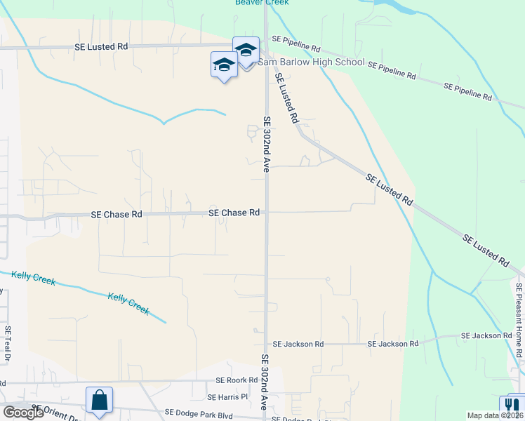 map of restaurants, bars, coffee shops, grocery stores, and more near 30125 Southeast Chase Road in Gresham