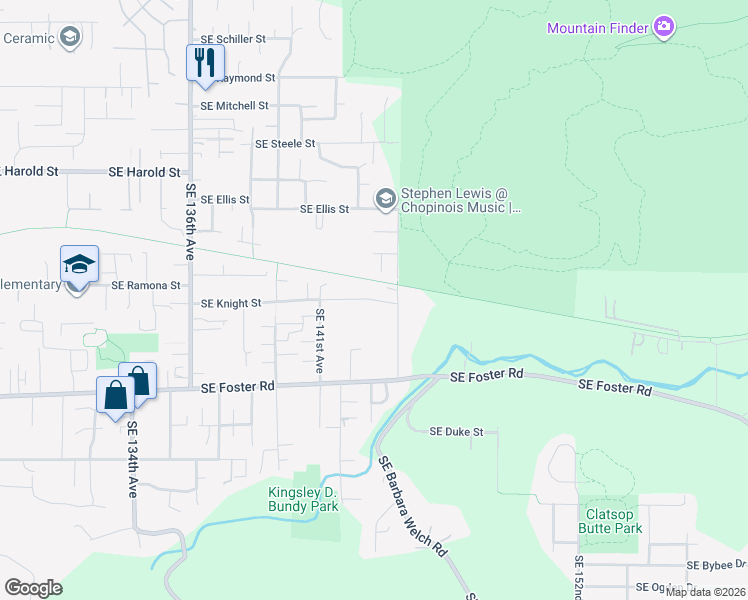 map of restaurants, bars, coffee shops, grocery stores, and more near 6005 Southeast 145th Avenue in Portland