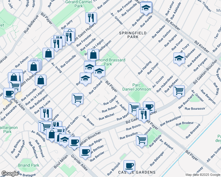 map of restaurants, bars, coffee shops, grocery stores, and more near 5675 Boulevard Payer in Longueuil